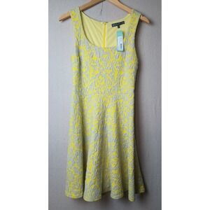 Brixon Ivy Fit & Flare Dress Textured Yellow Sleeveless Party Cocktail Medium BB